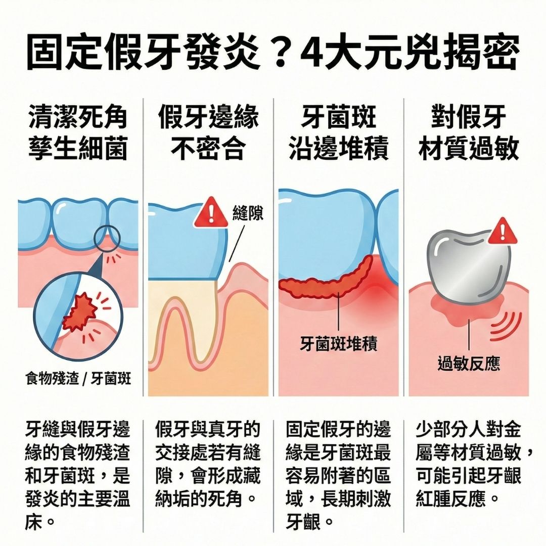 固定假牙如何造成牙齦發炎