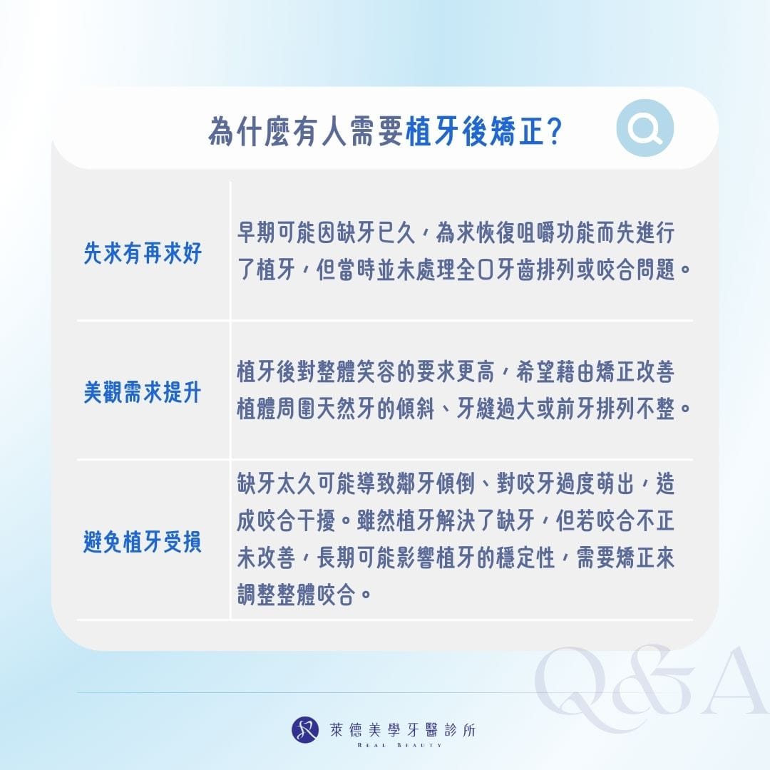 為什麼有人需要植牙後矯正？